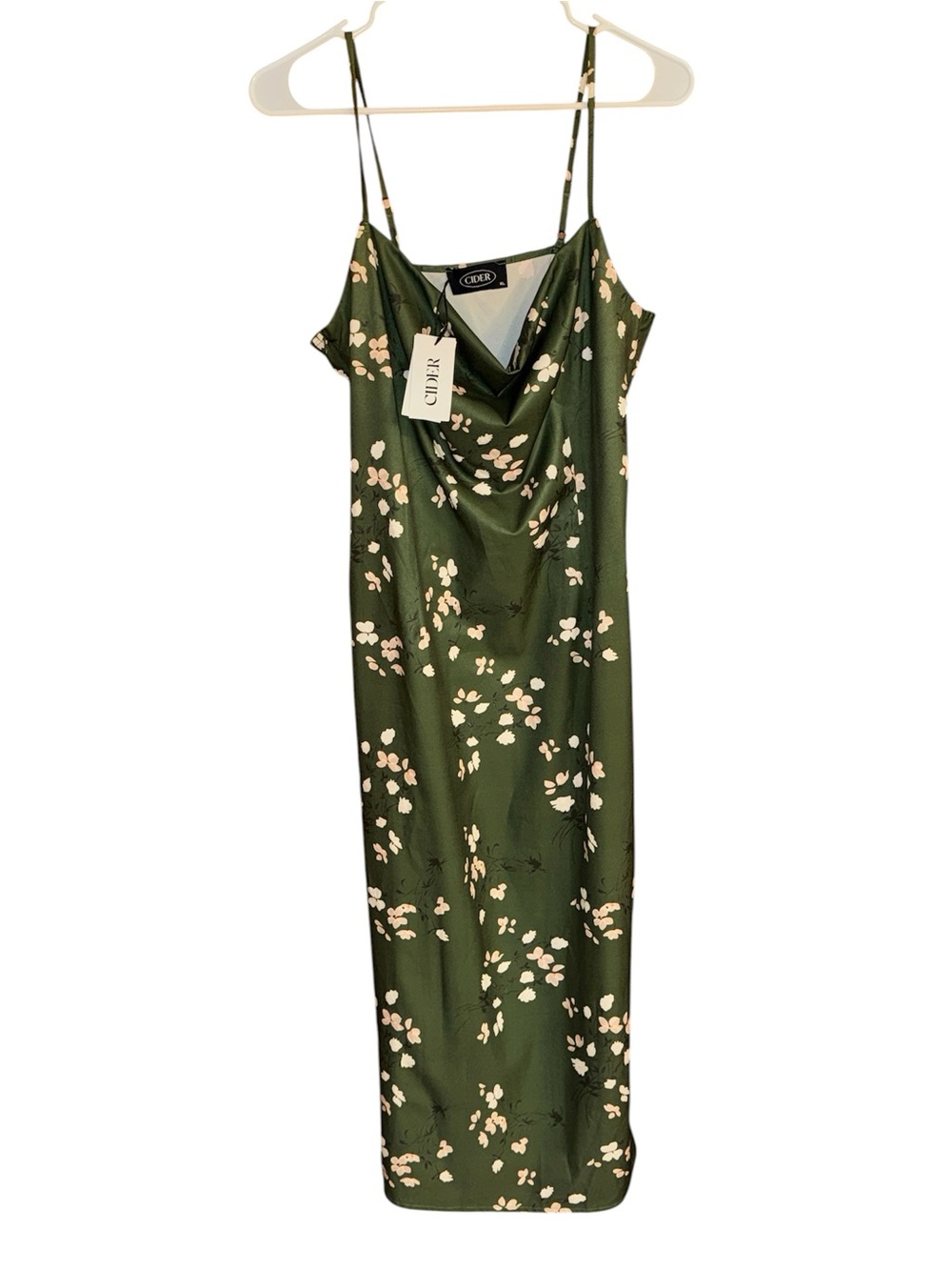 Cider Olive Green & Pink Floral Cowl Neck Midi Slip Dress Size XL
